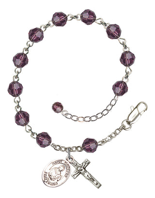 Sterling Silver 6mm Austrian Crystal Saint Norbert of Xanten Rosary Bracelet in Amethyst Engraved Catholic Saint Jewelry