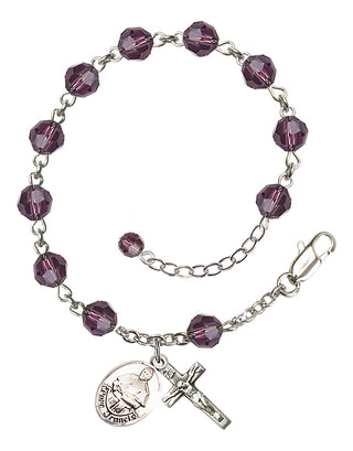 Adjustable Sterling Silver 6mm Austrian Crystal Pope Francis Rosary Bracelet in Amethyst