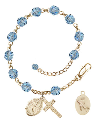 Adjustable 14 Karat Gold-Filled 6mm Austrian Crystal Saint Joseph of Cupertino Rosary Bracelet in Aqua