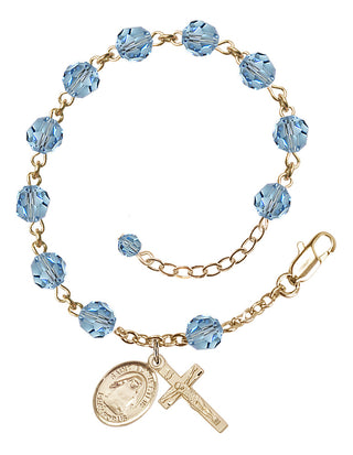 14kt Gold-Filled 6mm Austrian Crystal Saint Edith Stein Rosary Bracelet in Aqua Engraved Catholic Saint Jewelry
