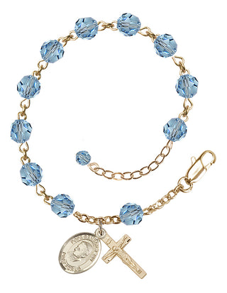 Adjustable 14 Karat Gold-Filled 6mm Austrian Crystal Pope Emeritace Benedict XVI Rosary Bracelet in Aqua
