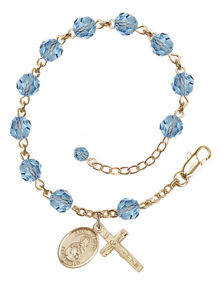 14kt Gold-Filled 6mm Austrian Crystal Saint Matilda Rosary Bracelet in Aqua Engraved Catholic Saint Jewelry
