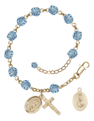 14kt Gold 6mm Austrian Crystal Our Lady of Guadalupe Rosary Bracelet in Aqua Engraved Catholic Saint Jewelry