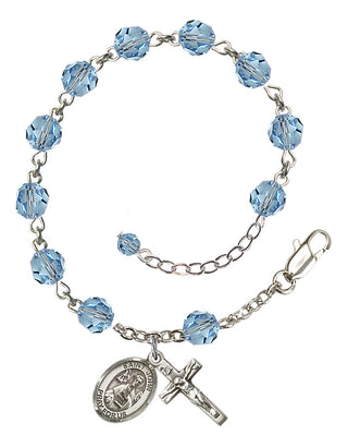 Sterling Silver 6mm Austrian Crystal Saint John the Apostle Rosary Bracelet in Aqua Engraved Catholic Saint Jewelry