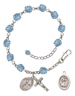 Adjustable Sterling Silver 6mm Austrian Crystal Saint Christopher/Tennis Rosary Bracelet in Aqua