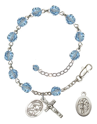 Adjustable Sterling Silver 6mm Austrian Crystal Saint Sebastian/Soccer Rosary Bracelet in Aqua