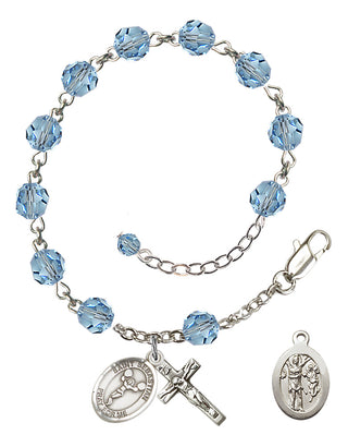 Adjustable Sterling Silver 6mm Austrian Crystal Saint Sebastian/Cheerleading Rosary Bracelet in Aqua