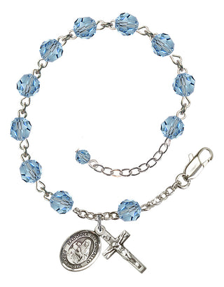 Sterling Silver 6mm Austrian Crystal Madonna del Ghisallo Rosary Bracelet in Aqua Engraved Catholic Saint Jewelry