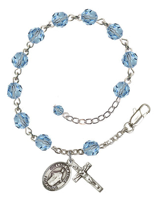 Sterling Silver 6mm Austrian Crystal Our Lady of Africa Rosary Bracelet in Aqua Engraved Catholic Saint Jewelry