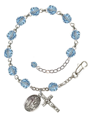 Sterling Silver 6mm Austrian Crystal Saint Paul of the Cross Rosary Bracelet in Aqua Engraved Catholic Saint Jewelry