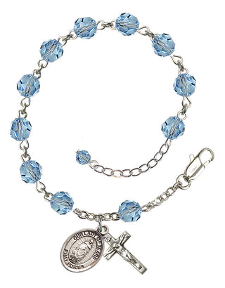 Sterling Silver 6mm Austrian Crystal Our Lady of Tears Rosary Bracelet in Aqua Engraved Catholic Saint Jewelry