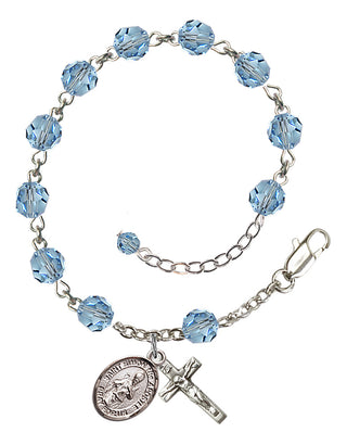 Sterling Silver 6mm Austrian Crystal Saint Simon the Apostle Rosary Bracelet in Aqua Engraved Catholic Saint Jewelry