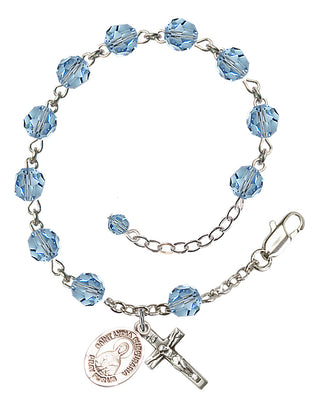 Sterling Silver 6mm Austrian Crystal Saint Lydia Purpuraria Rosary Bracelet in Aqua Engraved Catholic Saint Jewelry
