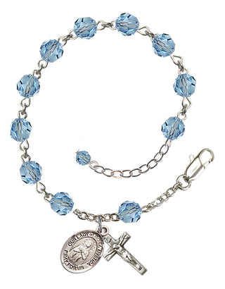 Sterling Silver 6mm Austrian Crystal Our Lady of Rosa Mystica Rosary Bracelet in Aqua Engraved Catholic Saint Jewelry