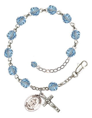 Adjustable Sterling Silver 6mm Austrian Crystal Saint Maron Rosary Bracelet in Aqua