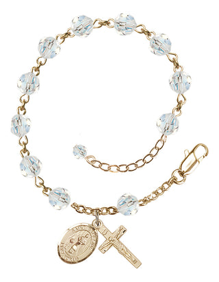 14kt Gold-Filled 6mm Austrian Crystal Saint Genesius of Rome Rosary Bracelet in Crystal Engraved Catholic Saint Jewelry