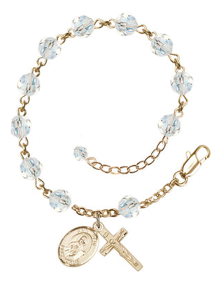 14kt Gold-Filled 6mm Austrian Crystal Saint Paul the Apostle Rosary Bracelet in Crystal Engraved Catholic Saint Jewelry