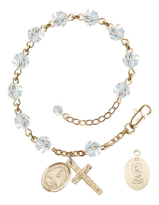 14kt Gold-Filled 6mm Austrian Crystal Scapular Rosary Bracelet in Crystal Engraved Catholic Saint Jewelry