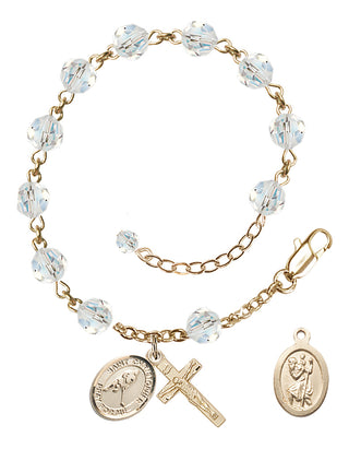 Adjustable 14 Karat Gold-Filled 6mm Austrian Crystal Saint Christopher/Ice Hockey Rosary Bracelet in Crystal