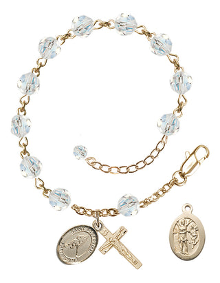 Adjustable 14 Karat Gold-Filled 6mm Austrian Crystal Saint Sebastian/Ice Hockey Rosary Bracelet in Crystal