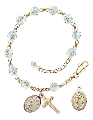 Adjustable 14 Karat Gold-Filled 6mm Austrian Crystal Saint Sebastian/Lacrosse Rosary Bracelet in Crystal