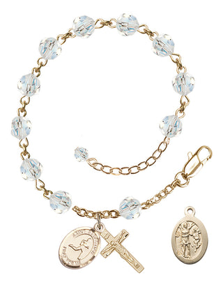 Adjustable 14 Karat Gold-Filled 6mm Austrian Crystal Saint Sebastian/Track & Field Rosary Bracelet in Crystal