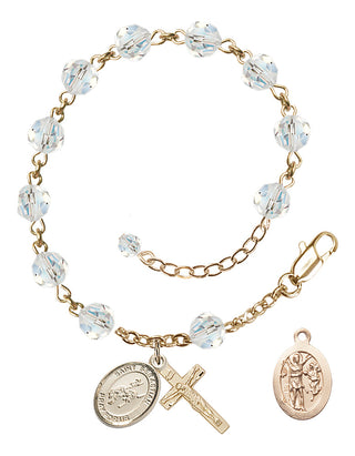 Adjustable 14 Karat Gold-Filled 6mm Austrian Crystal Saint Sebastian / Rodeo Rosary Bracelet in Crystal