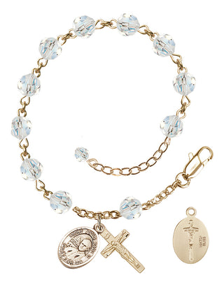 Adjustable 14 Karat Gold-Filled 6mm Austrian Crystal Saint John Paul II Rosary Bracelet in Crystal