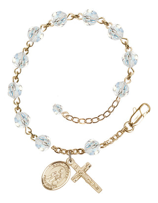 14kt Gold-Filled 6mm Austrian Crystal Saint Angela Merici Rosary Bracelet in Crystal Engraved Catholic Saint Jewelry