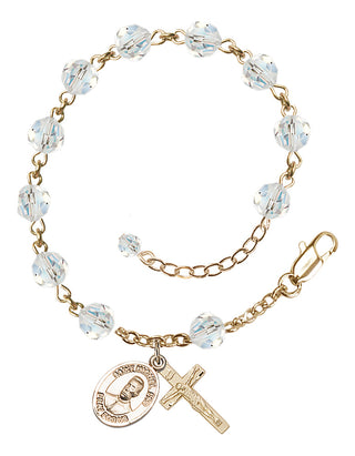 14kt Gold-Filled 6mm Austrian Crystal Bl. Miguel Pro Rosary Bracelet in Crystal Engraved Catholic Saint Jewelry