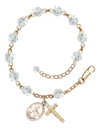 14kt Gold-Filled 6mm Austrian Crystal Bl. Emilee Doultremont Rosary Bracelet in Crystal Engraved Catholic Saint Jewelry