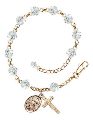 14kt Gold-Filled 6mm Austrian Crystal Saints Peter & Paul Rosary Bracelet in Crystal Engraved Catholic Saint Jewelry