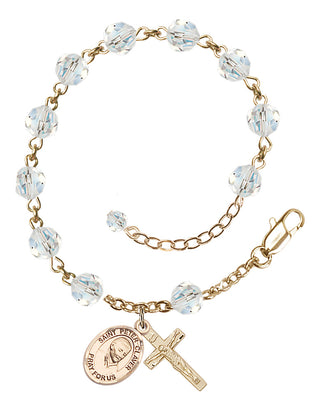 14kt Gold-Filled 6mm Austrian Crystal Saint Peter Claver Rosary Bracelet in Crystal Engraved Catholic Saint Jewelry
