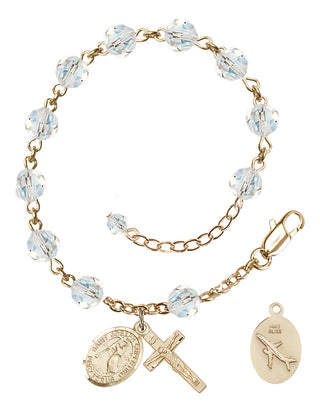 Adjustable 14 Karat Gold 6mm Austrian Crystal Saint Joseph of Cupertino Rosary Bracelet in Crystal