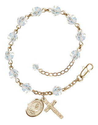 14kt Gold 6mm Austrian Crystal Saint Lawrence Rosary Bracelet in Crystal Engraved Catholic Saint Jewelry