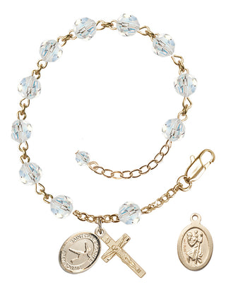 Adjustable 14 Karat Gold 6mm Austrian Crystal Saint Christopher/Figure Skating Rosary Bracelet in Crystal