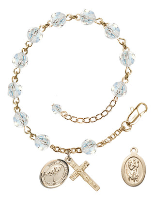 Adjustable 14 Karat Gold 6mm Austrian Crystal Saint Christopher/Ice Hockey Rosary Bracelet in Crystal