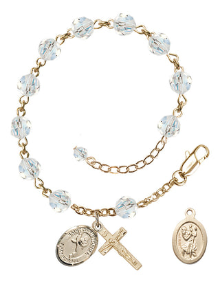 Adjustable 14 Karat Gold 6mm Austrian Crystal Saint Christopher/Martial Arts Rosary Bracelet in Crystal