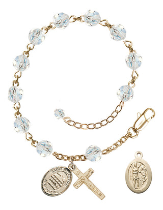 Adjustable 14 Karat Gold 6mm Austrian Crystal Saint Sebastian/Swimming Rosary Bracelet in Crystal