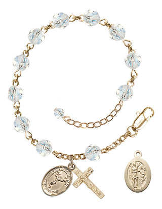 Adjustable 14 Karat Gold 6mm Austrian Crystal Saint Sebastian/Cheerleading Rosary Bracelet in Crystal