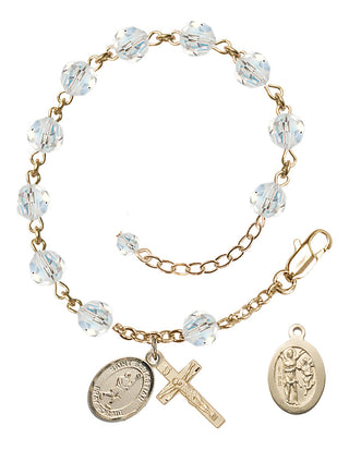 Adjustable 14 Karat Gold 6mm Austrian Crystal Saint Sebastian/Lacrosse Rosary Bracelet in Crystal