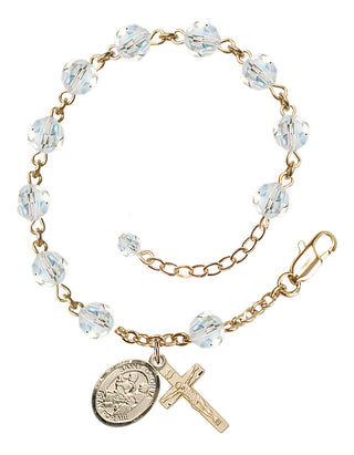 14kt Gold 6mm Austrian Crystal Saint Cecilia / Marching Band Rosary Bracelet in Crystal Engraved Catholic Saint Jewelry