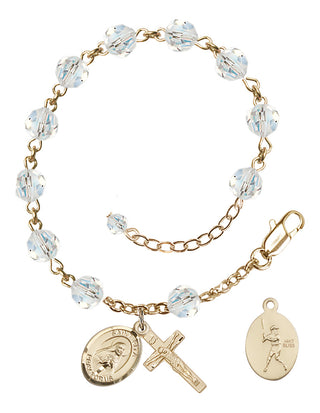 Adjustable 14 Karat Gold 6mm Austrian Crystal Saint Rita / Baseball Rosary Bracelet in Crystal