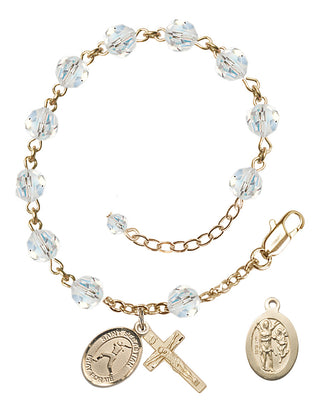 14kt Gold 6mm Austrian Crystal Saint Sebastian/Softball Rosary Bracelet in Crystal Engraved Catholic Saint Jewelry