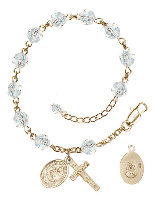 Adjustable 14 Karat Gold 6mm Austrian Crystal Our Lady of Mount Carmel Rosary Bracelet in Crystal