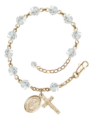 14kt Gold 6mm Austrian Crystal Saint Aaron Rosary Bracelet in Crystal Engraved Catholic Saint Jewelry