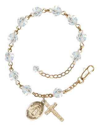 14kt Gold 6mm Austrian Crystal Bl. Karolina Kozkowna Rosary Bracelet in Crystal Engraved Catholic Saint Jewelry