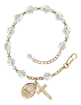 14kt Gold 6mm Austrian Crystal Saint Rosalia Rosary Bracelet in Crystal Engraved Catholic Saint Jewelry