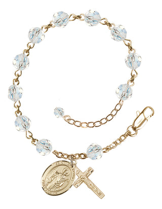 14kt Gold 6mm Austrian Crystal Saint Wolfgang Rosary Bracelet in Crystal Engraved Catholic Saint Jewelry