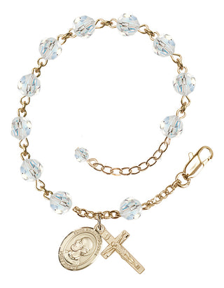 14kt Gold 6mm Austrian Crystal Pope Saint Eugene I Rosary Bracelet in Crystal Engraved Catholic Saint Jewelry